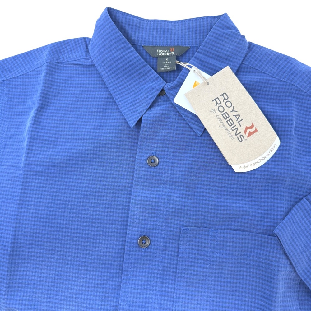 Royal Robbins Mens Small Desert Pucker SS Shirt Deep Blue Moon 71162 UPF 25+ NEW